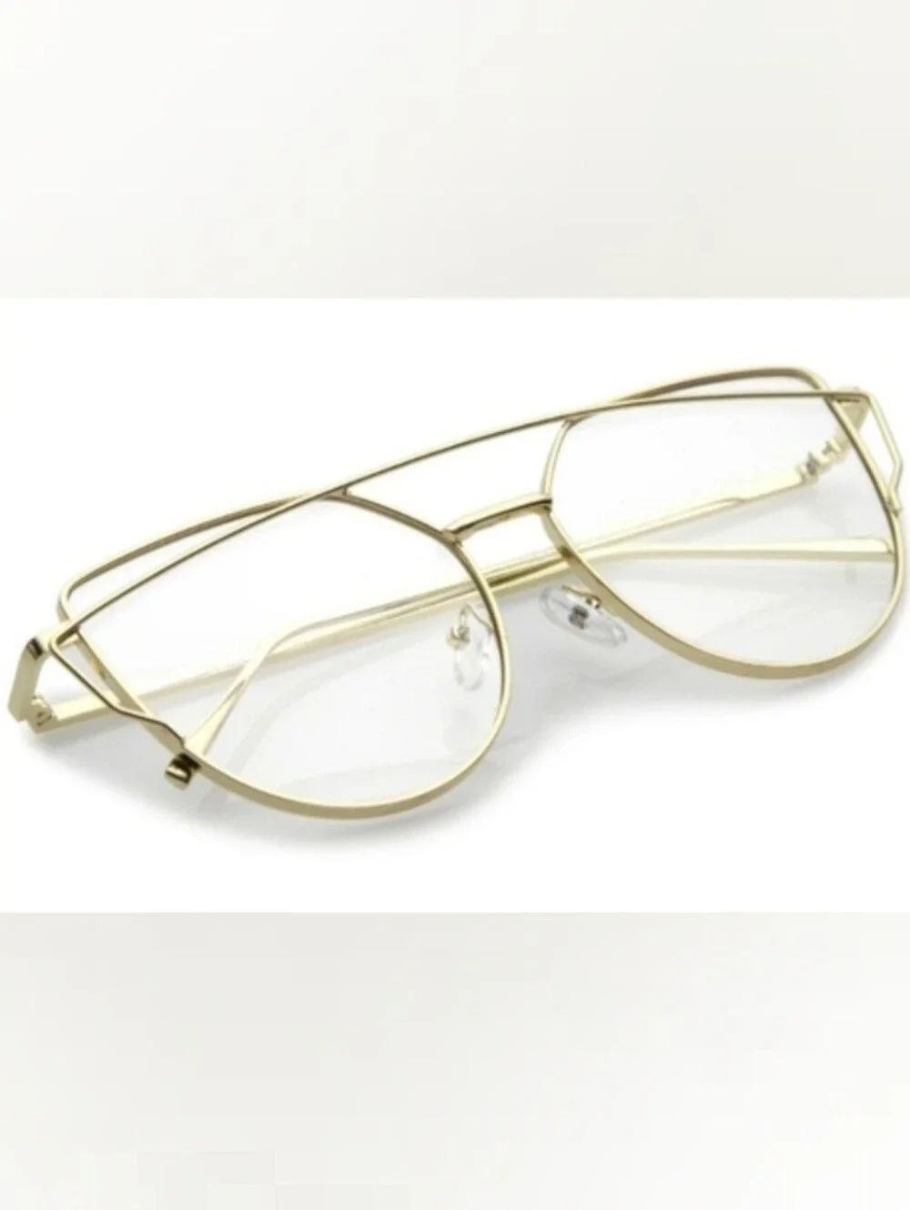 Gold Geometric Double Crossbar Metal Eyeglass Frames